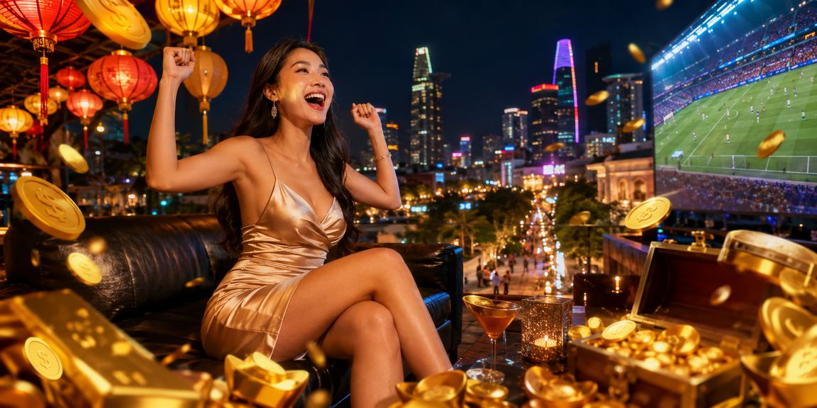 Không gian giải trí casino sôi động tại TP.HCM với đèn lồng rực rỡ và người chơi hào hứng